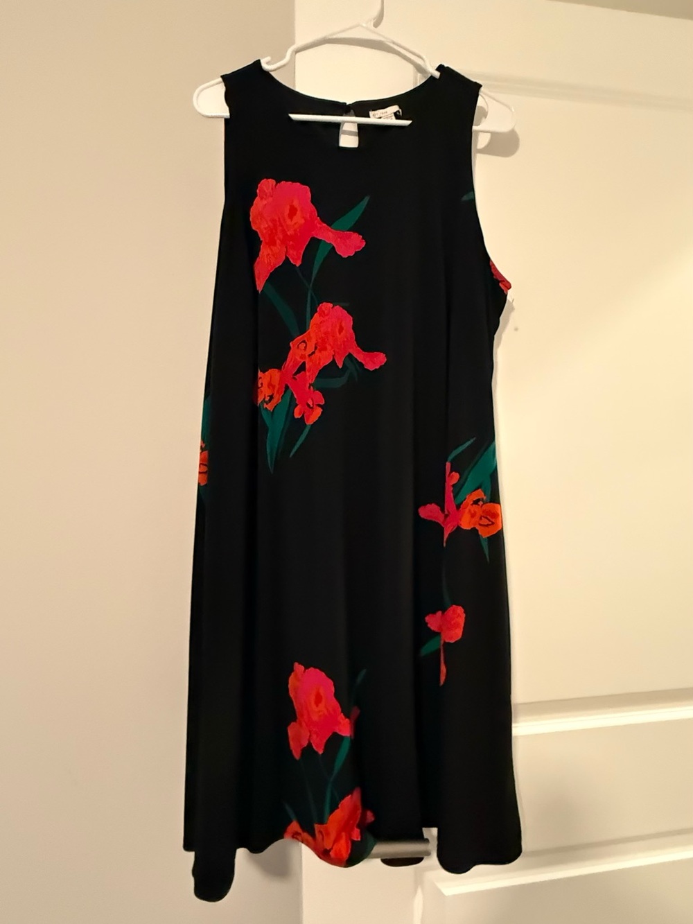 Black Midi Dress with Red Floral Print - Picture 6 of 8